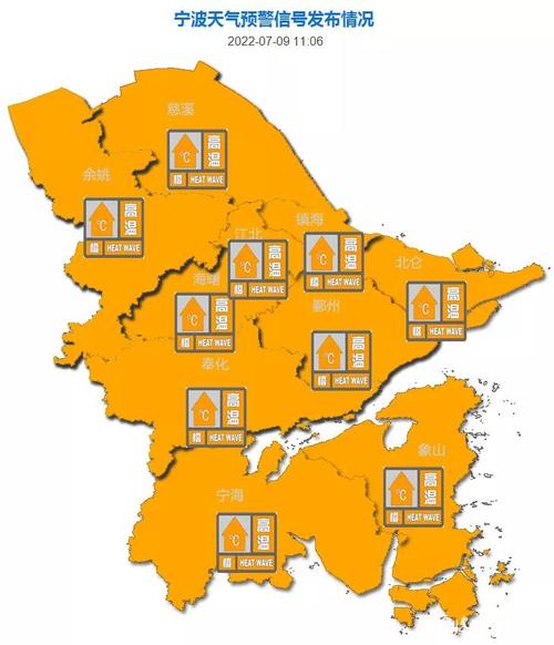浙江省北仑区发布高温橙色预警